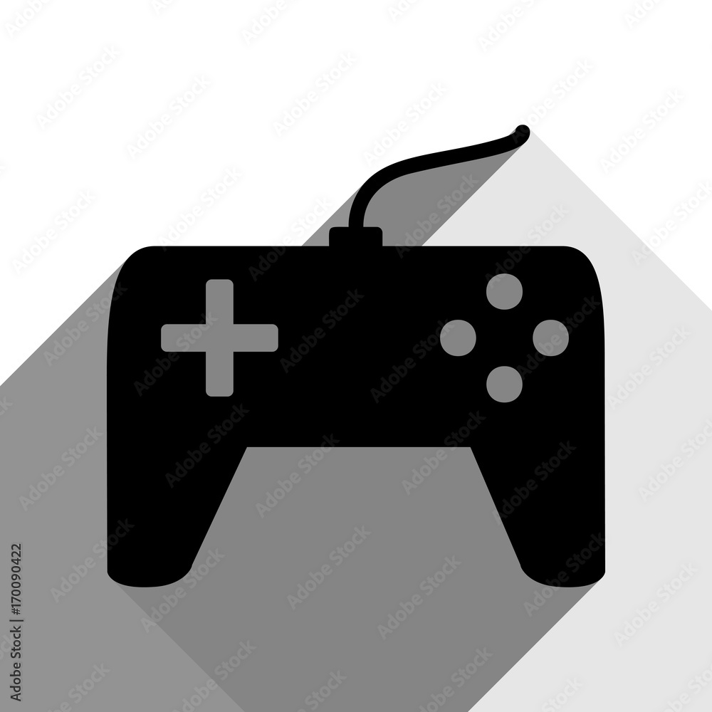 Poster joystick simple sign. vector. black icon with two flat gray shadows on white background.
