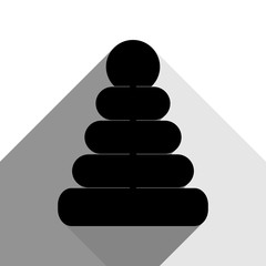 Pyramid sign illustration. Vector. Black icon with two flat gray shadows on white background.