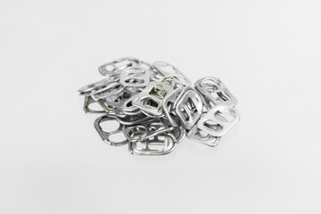 Ring pull aluminum of cans on white background
