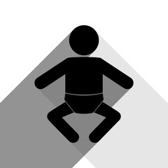 Baby sign illustration. Vector. Black icon with two flat gray shadows on white background.