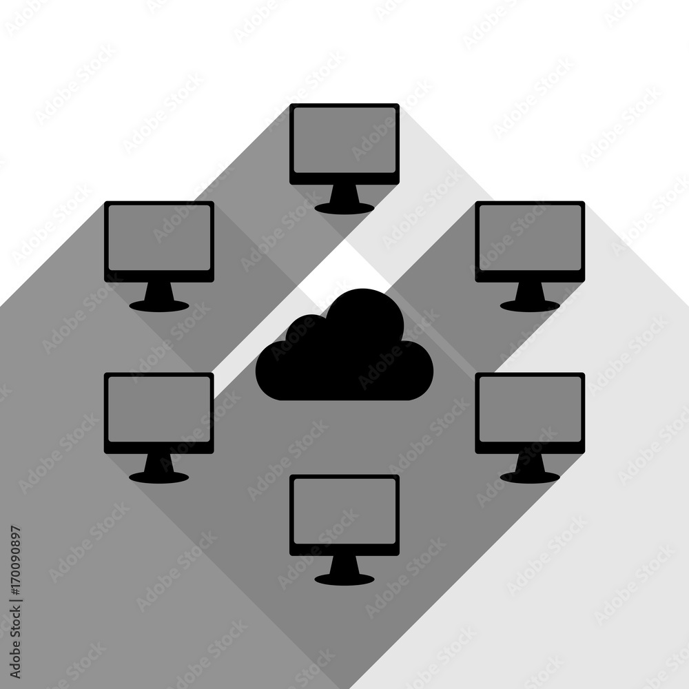Poster computers nerk sign. vector. black icon with two flat gray shadows on white background.
