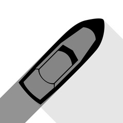 Boat sign. Vector. Black icon with two flat gray shadows on white background.