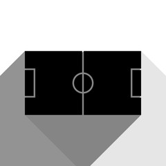 Soccer field. Vector. Black icon with two flat gray shadows on white background.