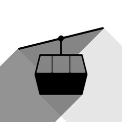 Funicular, Cable car sign. Vector. Black icon with two flat gray shadows on white background.