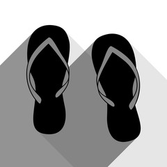 Flip flop sign. Vector. Black icon with two flat gray shadows on white background.