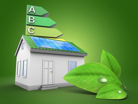 3d green house with energy rating
