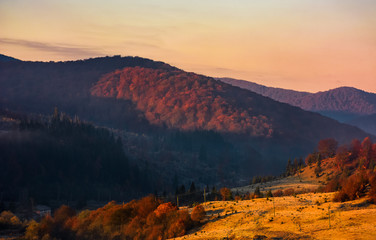 warm sunrise in mountainous countryside