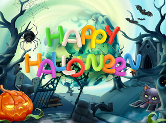 Happy Halloween. 3d vector background