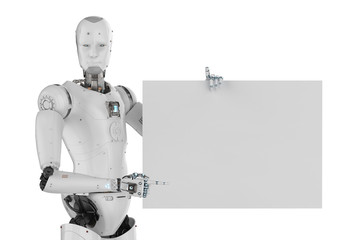 robot with white blank paper