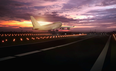 3D render image of airplane taking off runway