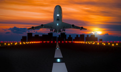 Fototapeta na wymiar 3D render image of airplane taking off runway