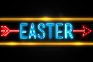 Easter  - fluorescent Neon Sign on brickwall Front view