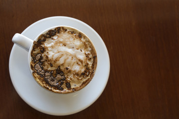 Top view of cappuccino coffee