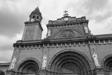 Black and white picture of  Manila Cathedral, built in 1571