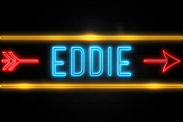 Eddie  - fluorescent Neon Sign on brickwall Front view