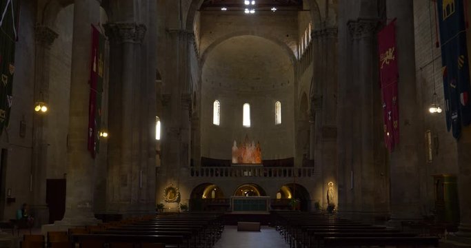 Gothic interior of the church of Santa Maria della Pieve. Arezzo, Tuscany (Italy)
