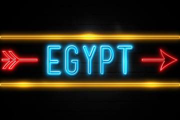 Egypt  - fluorescent Neon Sign on brickwall Front view