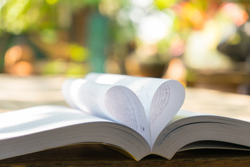 pages of a book curved into a heart shape