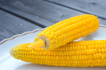 two corncobs