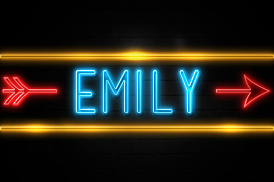 Emily - fluorescent Neon Sign on brickwall Front view Stock Illustration |  Adobe Stock