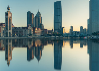 Fototapeta na wymiar Tianjin Hai river waterfront downtown skyline ,China.