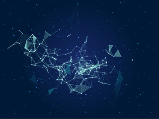 Abstract geometrical blue background.Connection structure. Futuristic background. Elements connecting dots and lines .