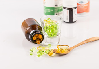 close up Evening primrose oil capsule,supplementary food