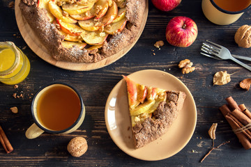 Autumn breakfast with apple pie