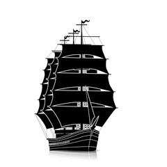 silhouette vintage sailing ship with reflection