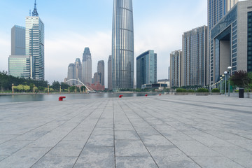 empty square front of tianjin city skyline,china.
