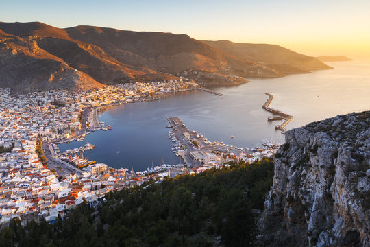 View of the Kalymnos town early in the morning, Greece.
