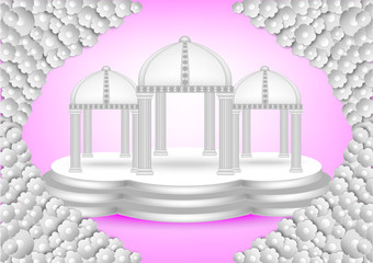 Concept and idea white flower and pavilion with pink background. vector EPS10