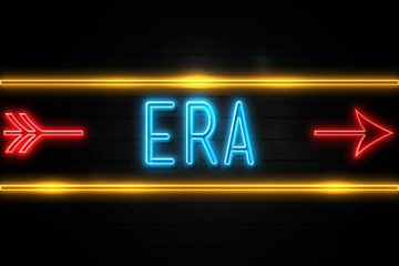 Era  - fluorescent Neon Sign on brickwall Front view