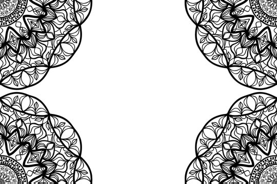 creative invitation card with mandala elements. black and white color. for greeting card, wedding invitation, yoga flyer. vector