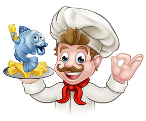 Obraz premium Fish and Chips Cartoon Chef