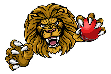 Lion Cricket Ball Sports Mascot