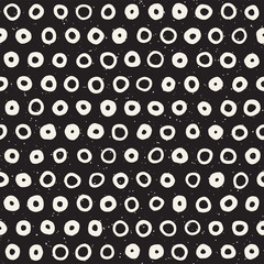 Hand drawn black and white ink abstract seamless pattern. Vector stylish grunge texture. Monochrome scattered shapes paint brush lines