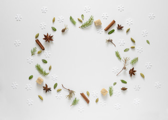 Flat lay winter holidays background