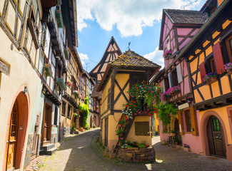 Fototapeta na wymiar medieval village Eguisheim in Alsace, east France