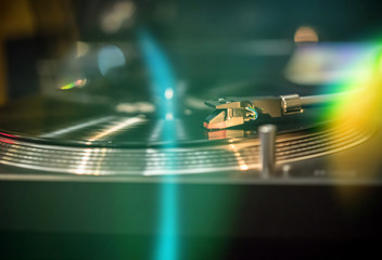A modern turntable to play music on audio disc. Hifi audiophile turn table device
