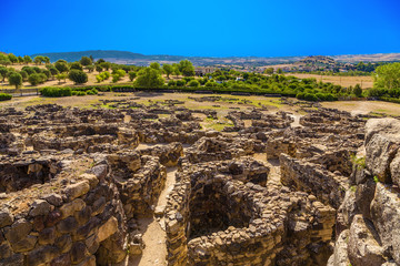 Barumini, Sardinia, Italy. View of prehistoric nuragic complex of Su Nuraxi di Barumini. UNESCO World Heritage List.