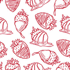 Pretty sketched seamless pattern made of hand drawn chocolate strawbwrries.