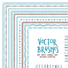 Set of hand drawn vector brushes. All brushes are included in eps file and have starts, endings, inner and outer corners. Perfect for frames.