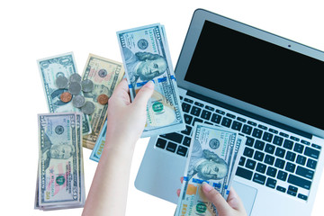 Isolated money and laptop