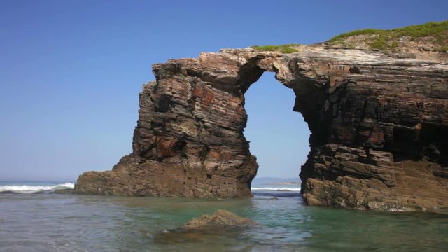 Beach of cathedrals (Praia de Augas Santas), Ribadeo, Lugo, Galicia, Spain. Atlantic ocean, Bay of Biscay.