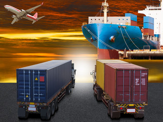 ship with container vessel go to international terminal port with throughput Capacity import export...