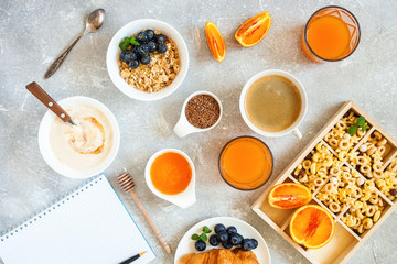 Healthy breakfast - muesli with blueberry and honey