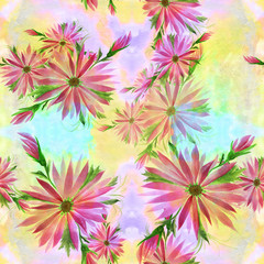 Fototapeta na wymiar Flowers - decorative composition. Watercolor. Seamless pattern. Use printed materials, signs, items, websites, maps, posters, postcards, packaging.
