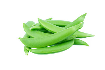 Pods of green peas isolated on the white background