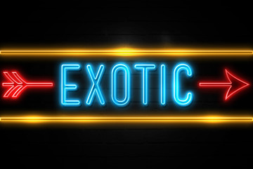 Fototapeta premium Exotic - fluorescent Neon Sign on brickwall Front view